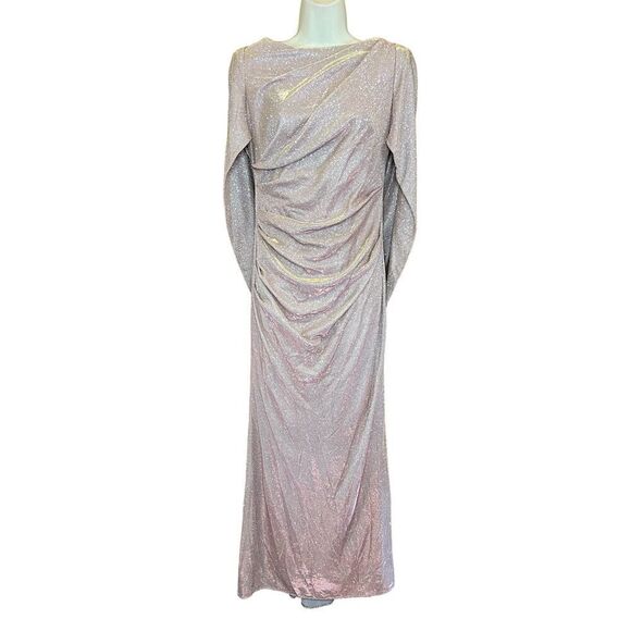 Betsy & Adam Drape Back Boat Neck Galaxy Glitter 3/4 Sleeve Sheath Gown NWT Size - Picture 8 of 11